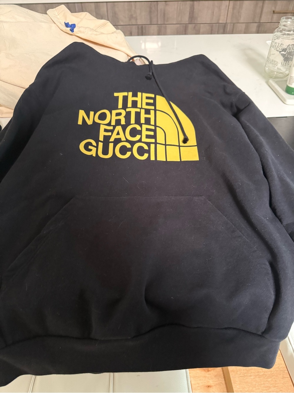 The North Face Gucci Black Crewneck Sweatshirt with Yellow Logo